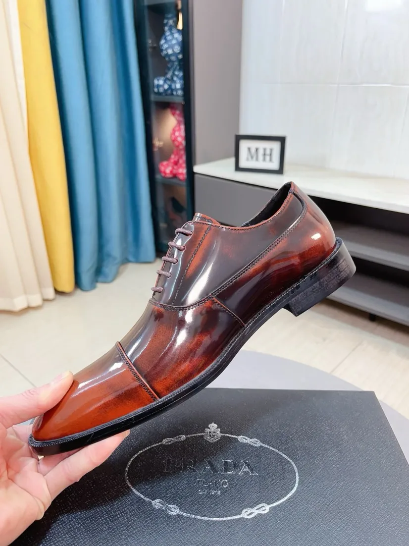 Men's shoes 💰540🌹🌹【PRADA Leather Shoes】Top purchasing agent Original imported Italian custom cowhide leather surface, fully imported water-dyed breathable cowhide lining, original factory special molded sole super comfortable, size: 38-44